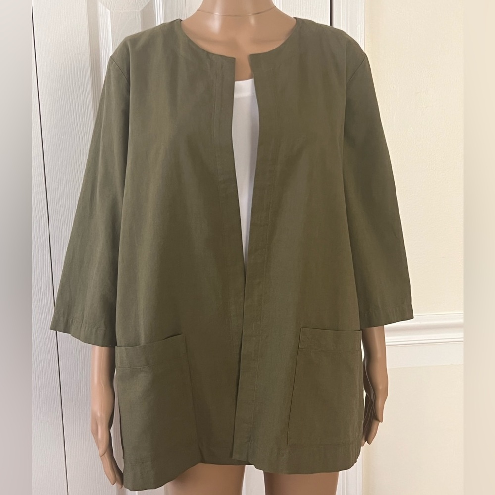 NWOT EILEEN FISHER 3/4 Sleeve Organic Cotton Open Front Jacket. Size L
